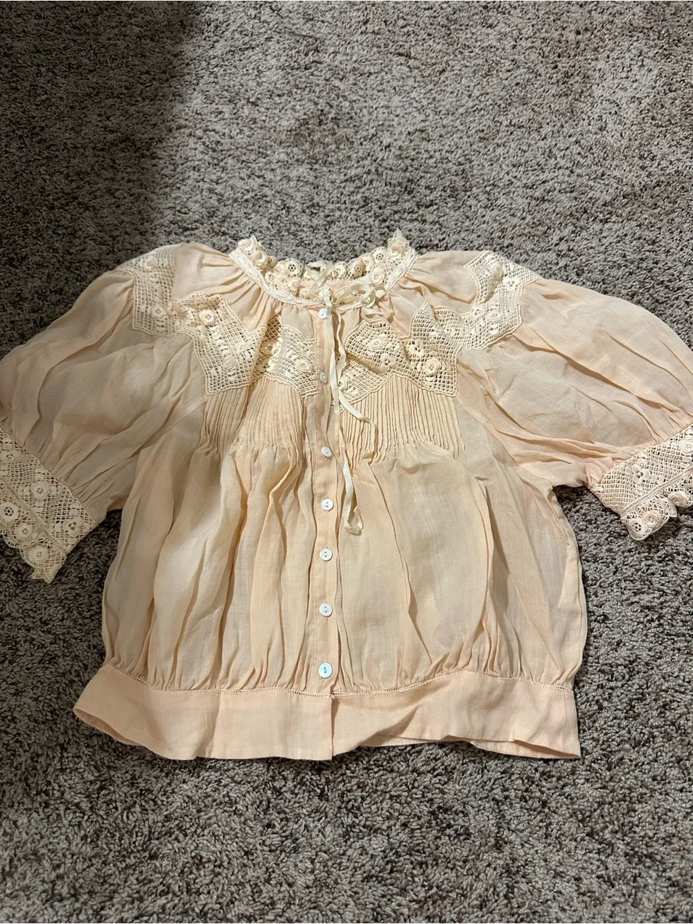 Doen AGATHA TOP   Cotton Lace-Yoke Peasant Blouse gorgeous S